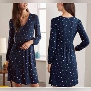 Boden Navy Polka Dot Dress Size 6P Petite Long Sleeve V-Neck Stretch Jersey